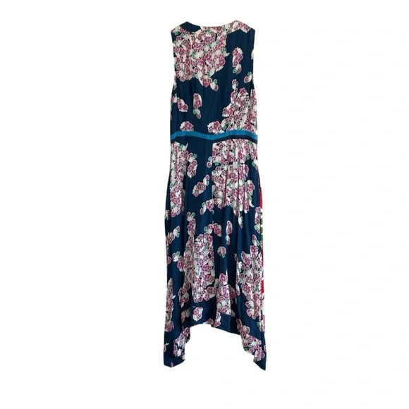 Maeve Anthrolpologie Faux Wrap Mixed Print Sleeveless Dress Floral Blue Size 4 - Picture 9 of 11